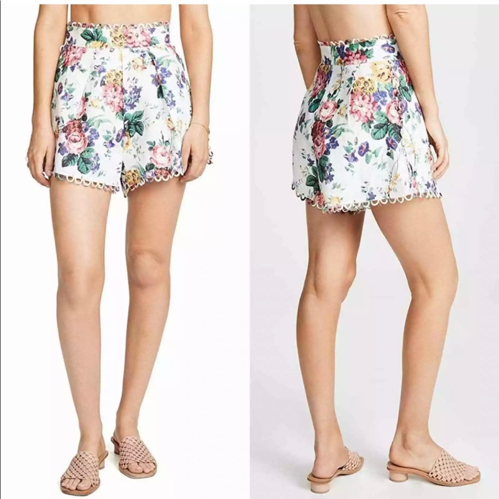 Zimmerman Allia High Waist White Floral
Linen Wide Leg Pocket Shorts size 3